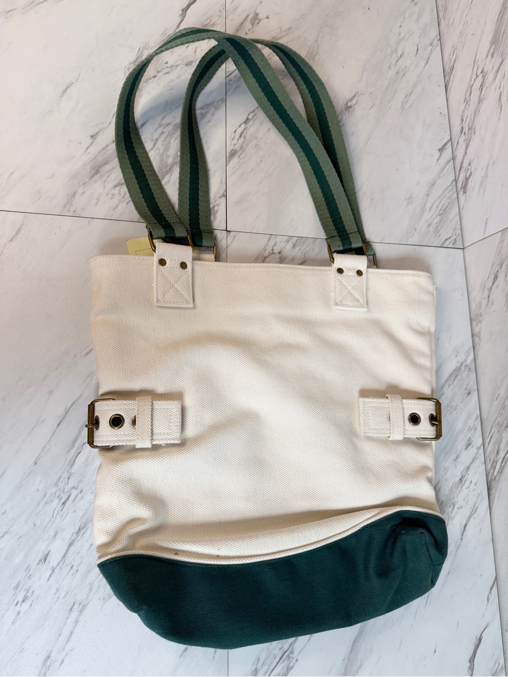 NWT Barnes & Noble World's Best Book Bag Canvas Tote Cream Green Vintage Style - Picture 2 of 3